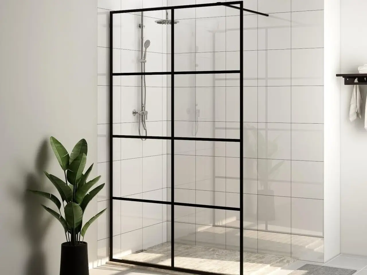 Billede 1 - Brusevæg 100 × 195 cm - klart sikkerhedsglas, sort ramme