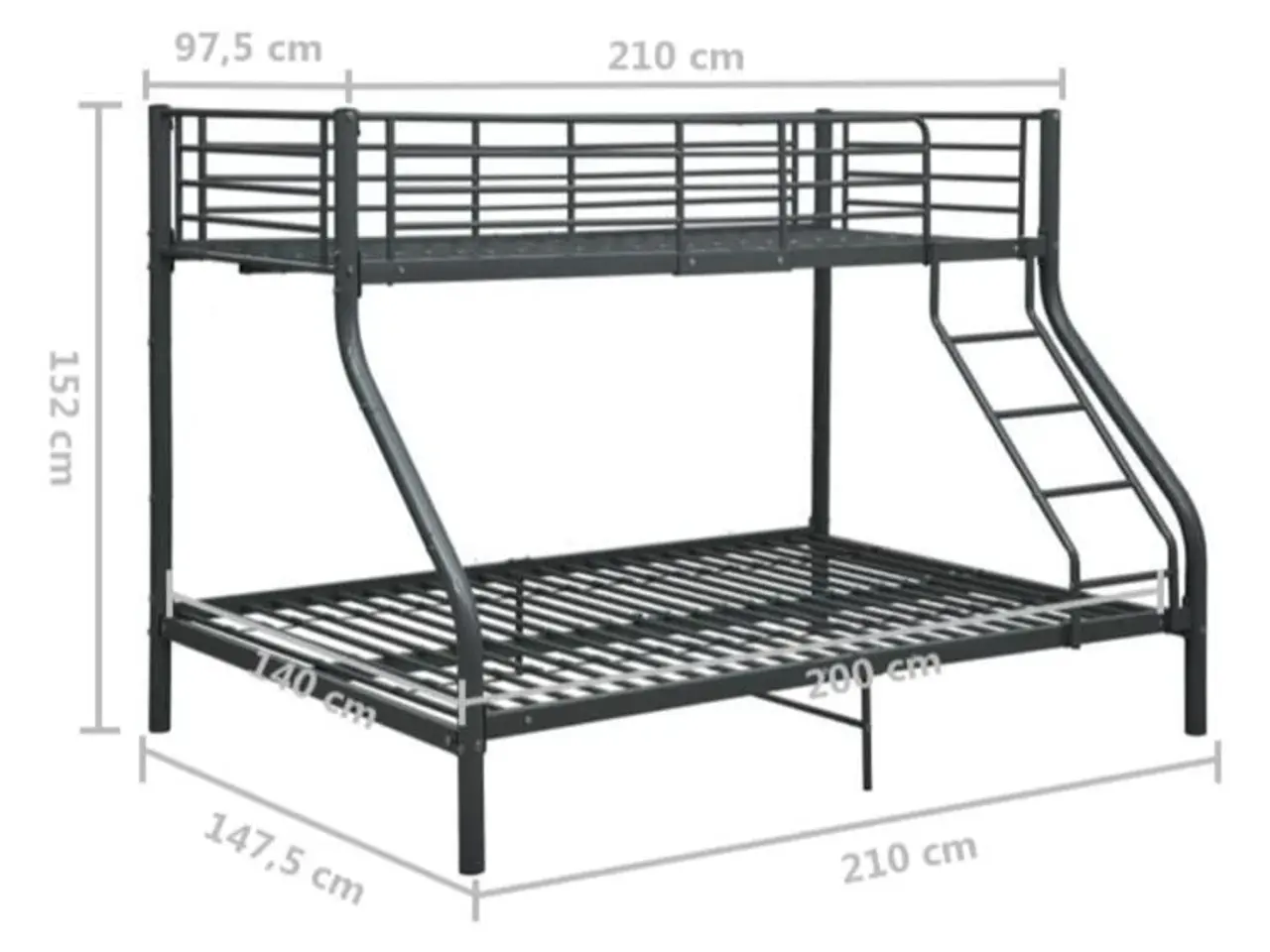 Billede 7 - Køjeseng i metal - sengestel 140 × 200 / 90 × 200 cm, sort