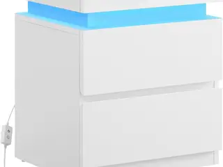Sengebord med LED-lys og 3 skuffer - hvid