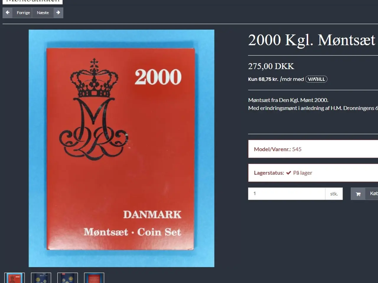Billede 2 - DET KGL MØNTSÆT 2000 Med 60 Års 20 kr Krone