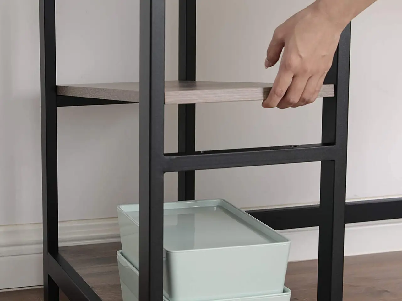 Billede 6 - L-formet skrivebord med hylder LWD72MB - greige og sort