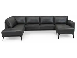 Hjort Knudsen Ishøj læder U-sofa Højrevendt