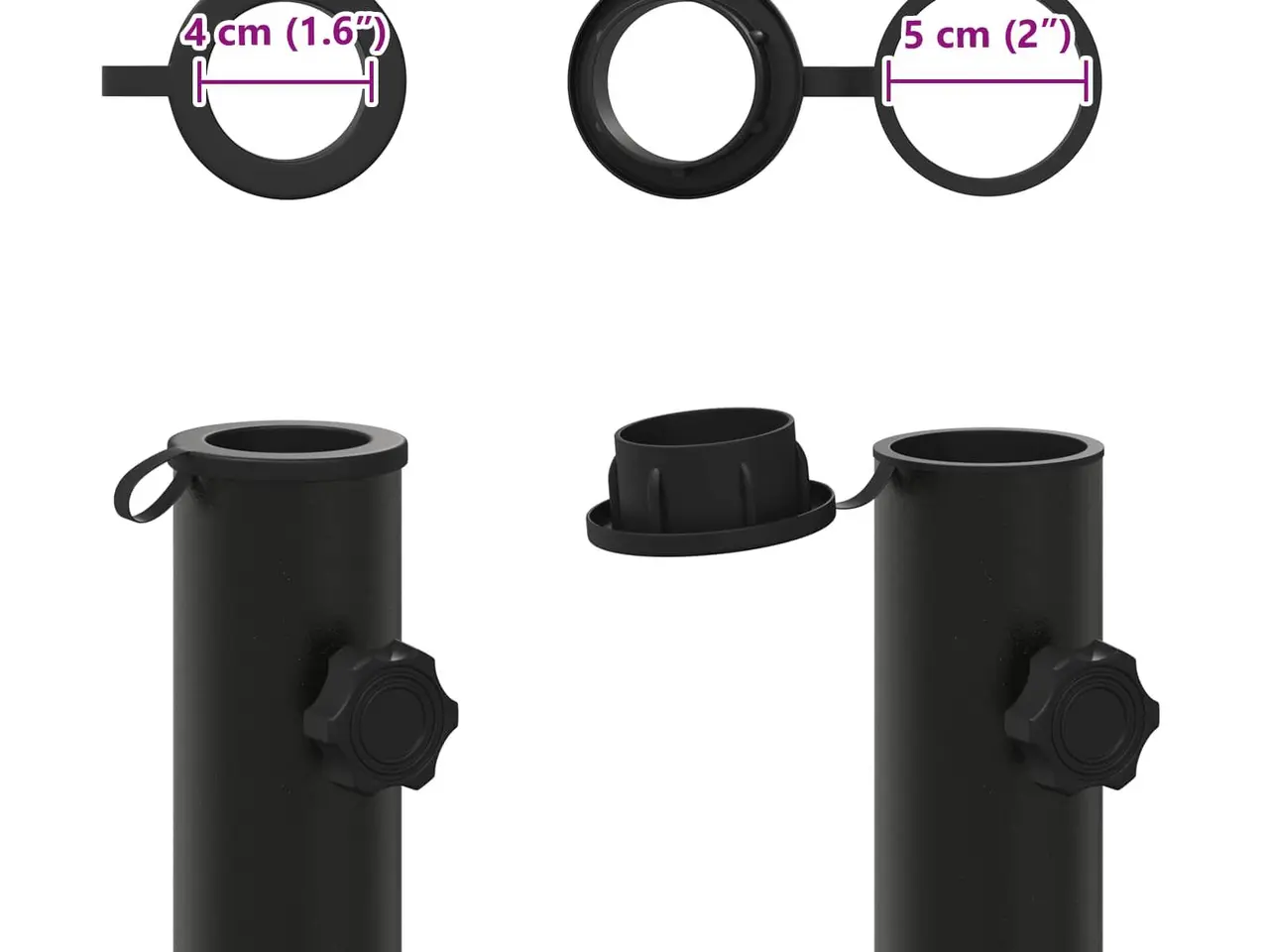 Billede 5 - Parasolfodrør i sort jern 40-50 mm - 30 cm