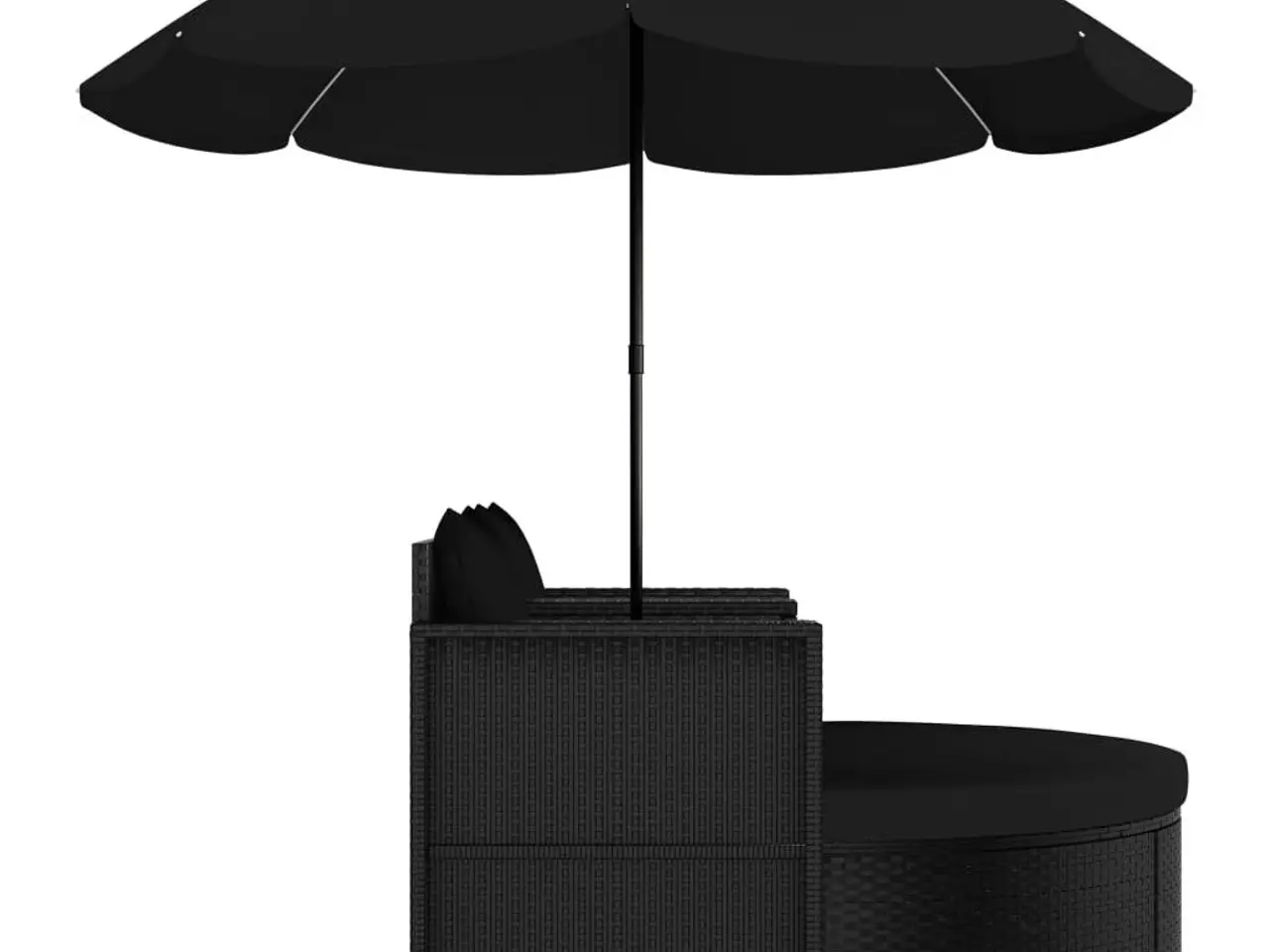 Billede 5 - Liggestol med hynde og parasol i polyrattan sort