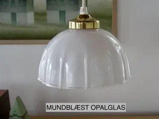Vintage pendel, Opalglasskærm, Mundblæst glasskærm