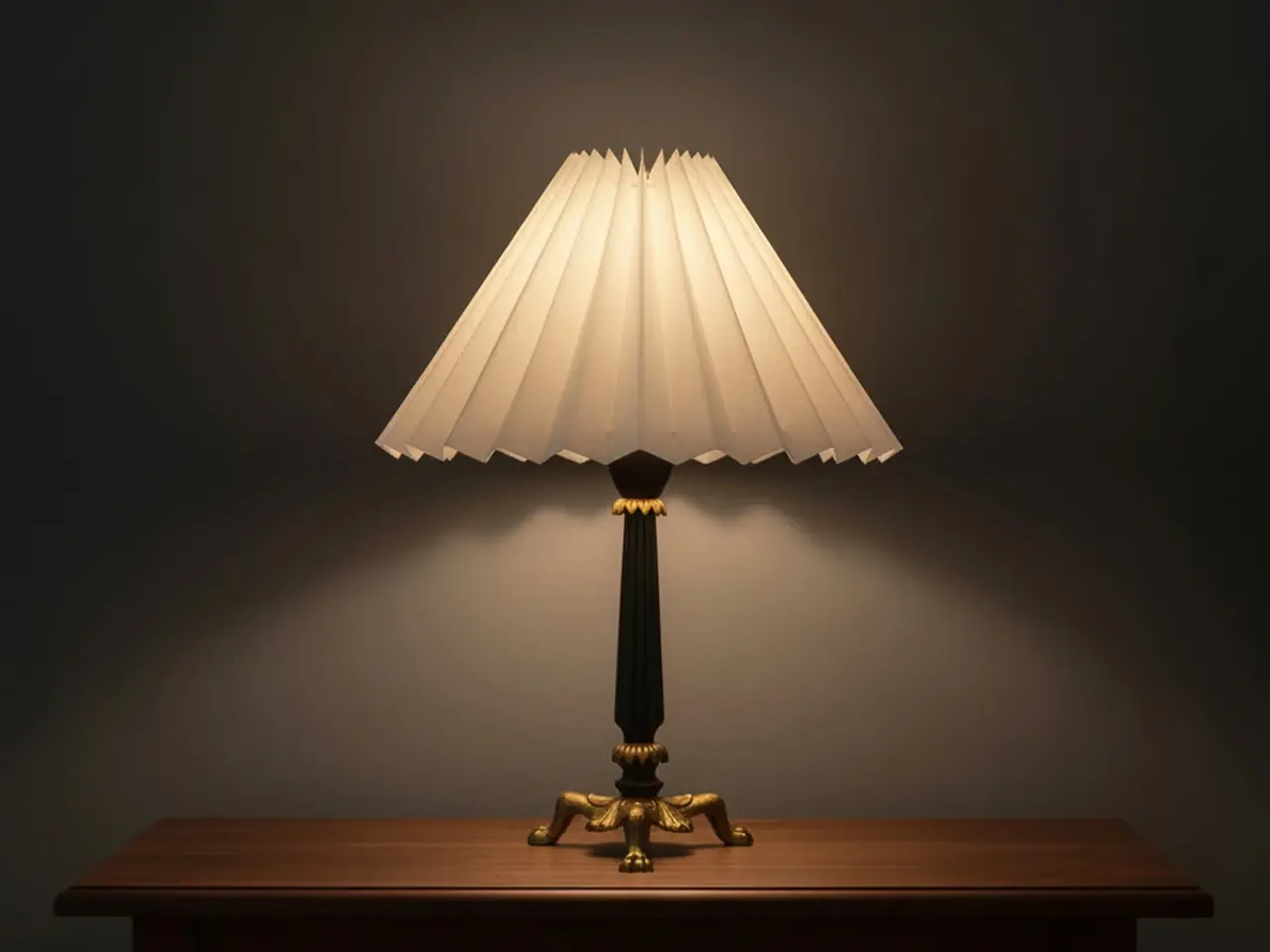 Billede 1 - Sort bordlampe m. guld treben, ca. 1940–60