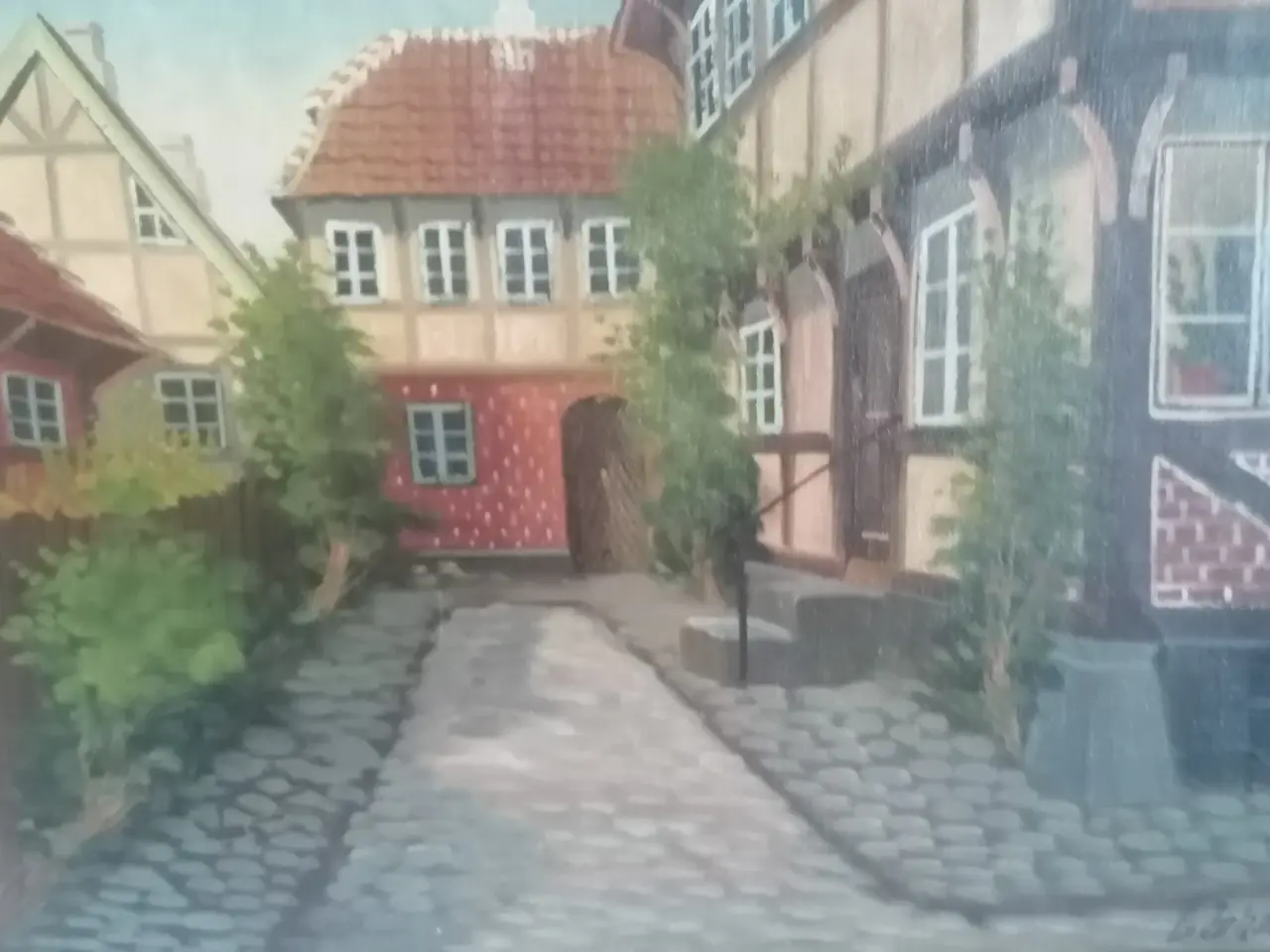 Billede 5 - Oliemaleri af L. Johansen fra Faaborg - motiv Gård