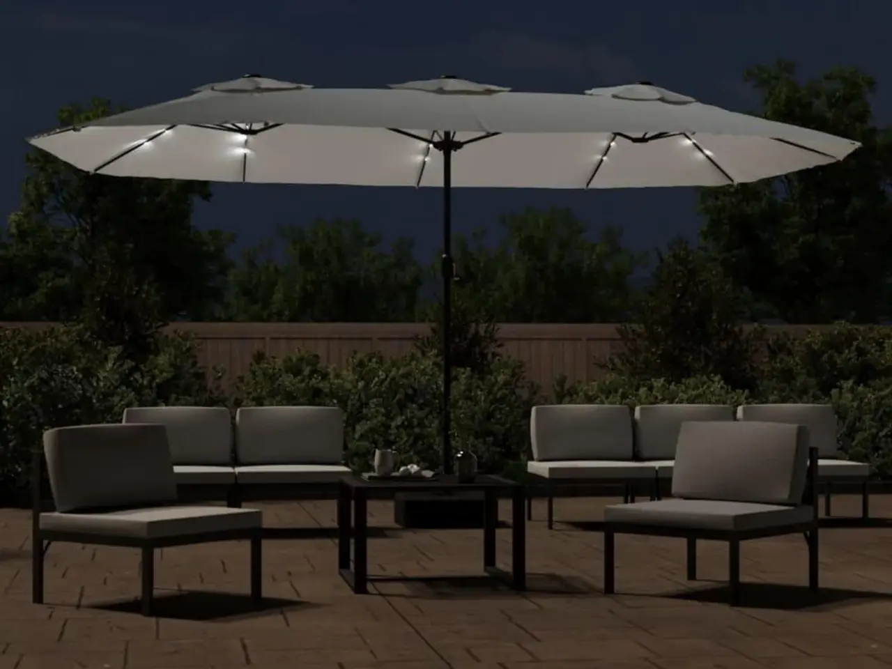 Billede 3 - Parasol med dobbelt parasoldug og LED-lys 449x265 cm sandhvid