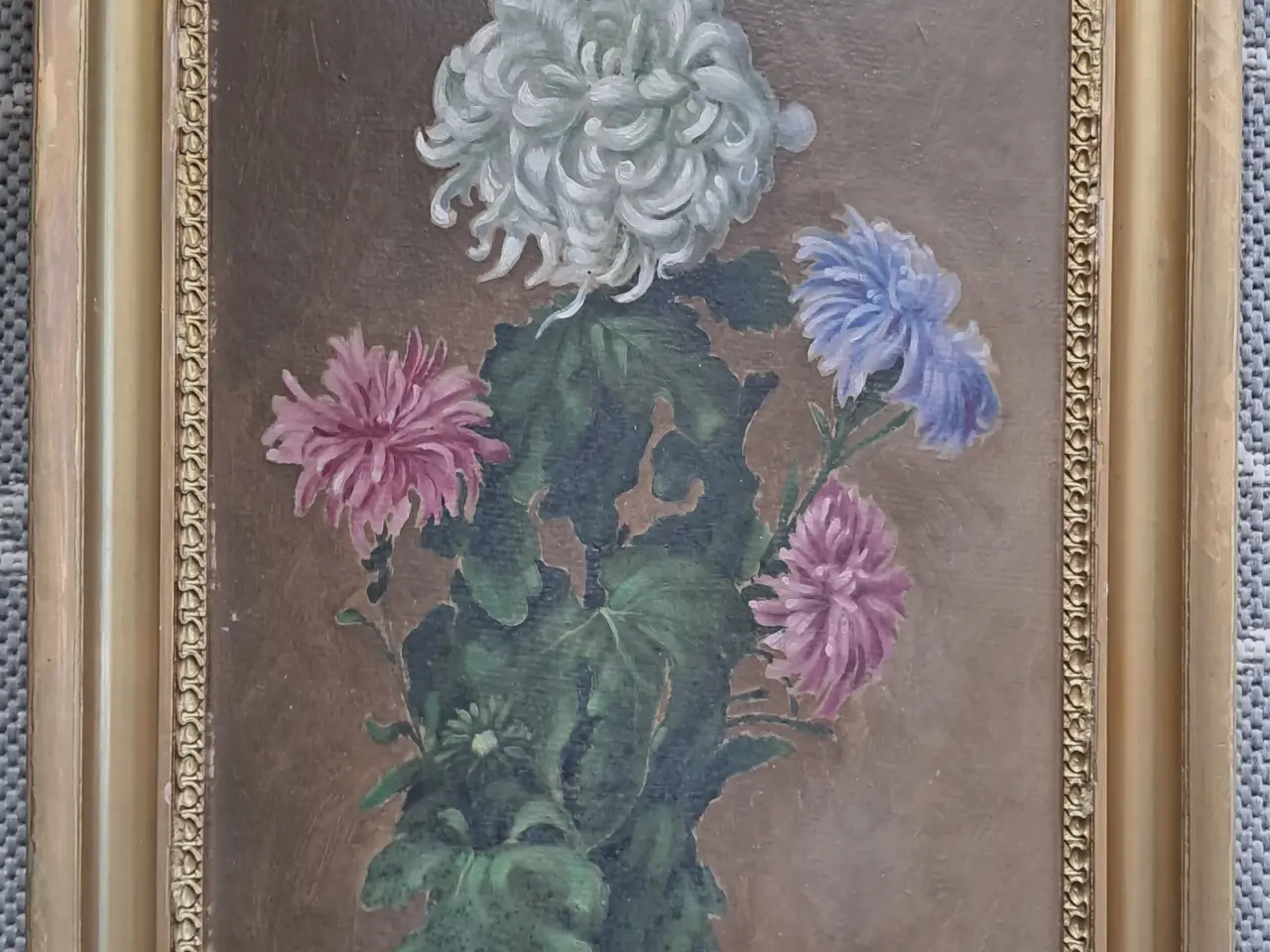 Billede 1 - FLOT oliemaleri på plade , blomster , signeret ..