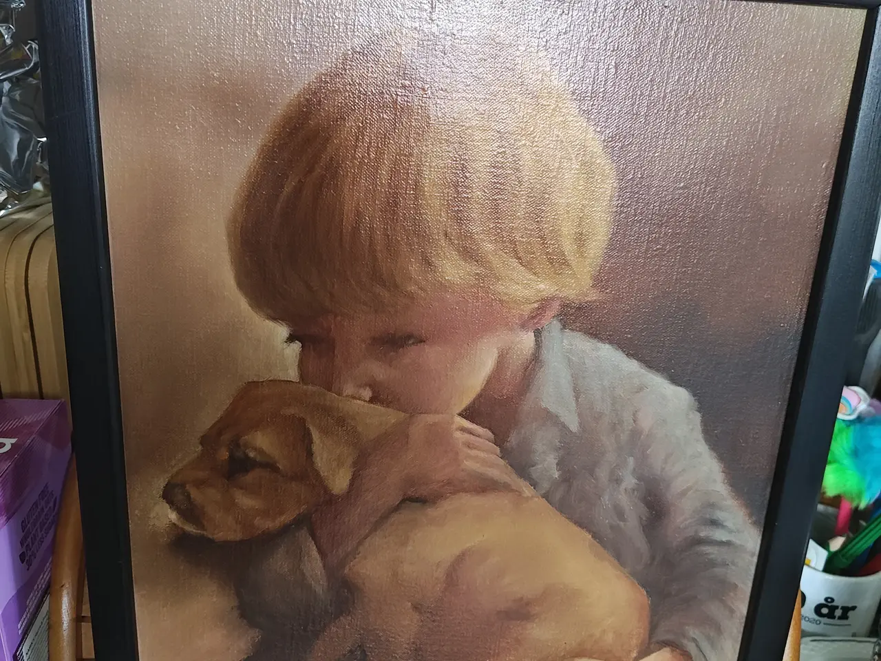 Billede 1 - Dreng med hund maleri