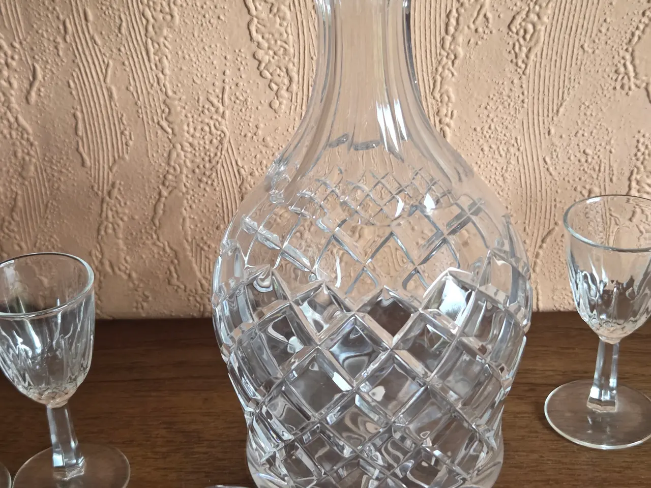 Billede 6 - Glaskaraffel med 5 matchende dramglas, H: 29/20 cm