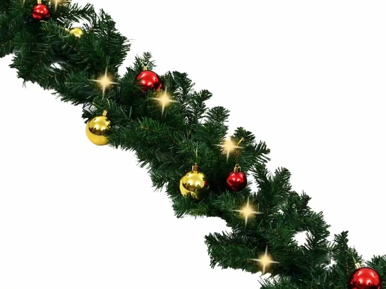 Juleguirlande med kugler og LED-lys 10 m - grøn, guld og rød ...