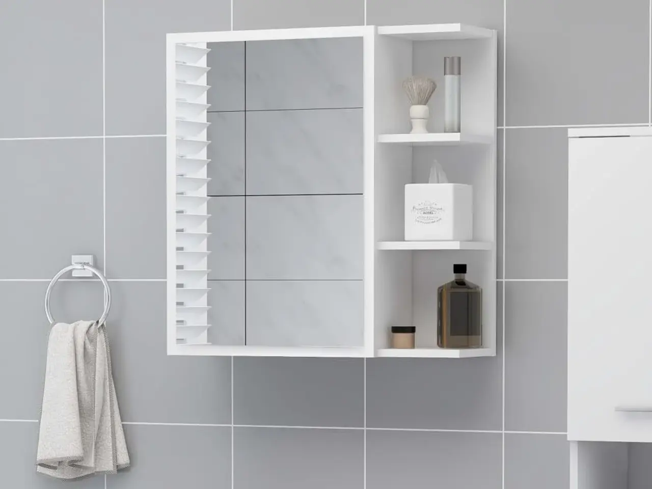 Billede 1 - Badeværelsesskab med spejl 62,5x20,5x64 cm konstrueret træ hvid
