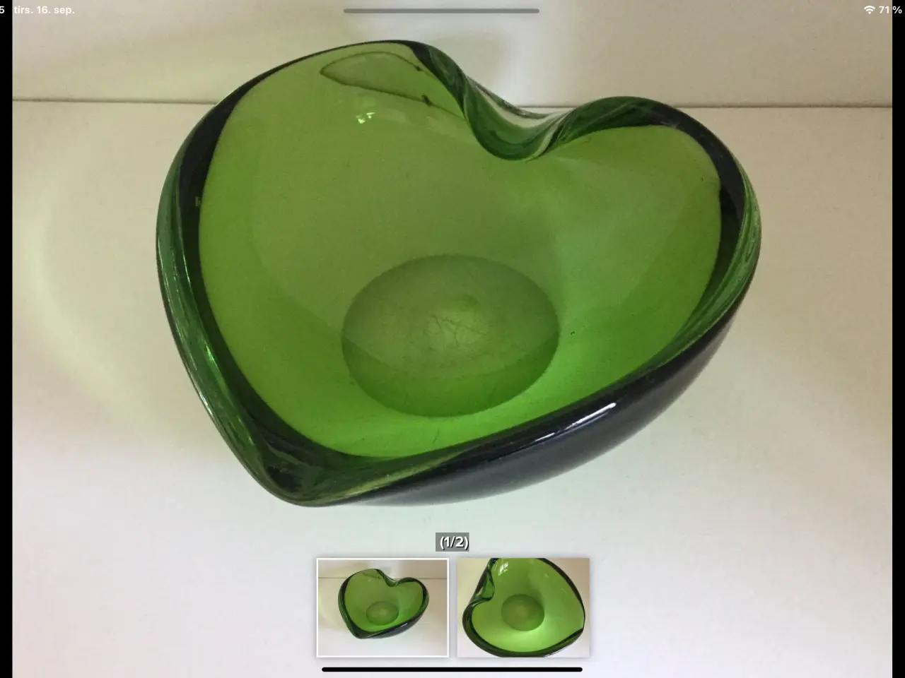 Billede 1 - Grøn glasskål 