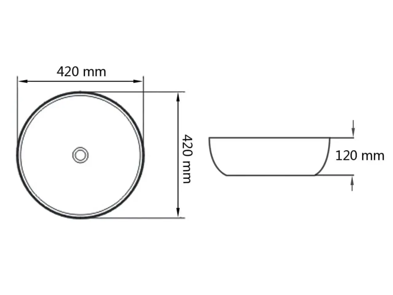 Billede 5 - Rund håndvask i keramik 42 × 12 cm - hvid bordplademodel