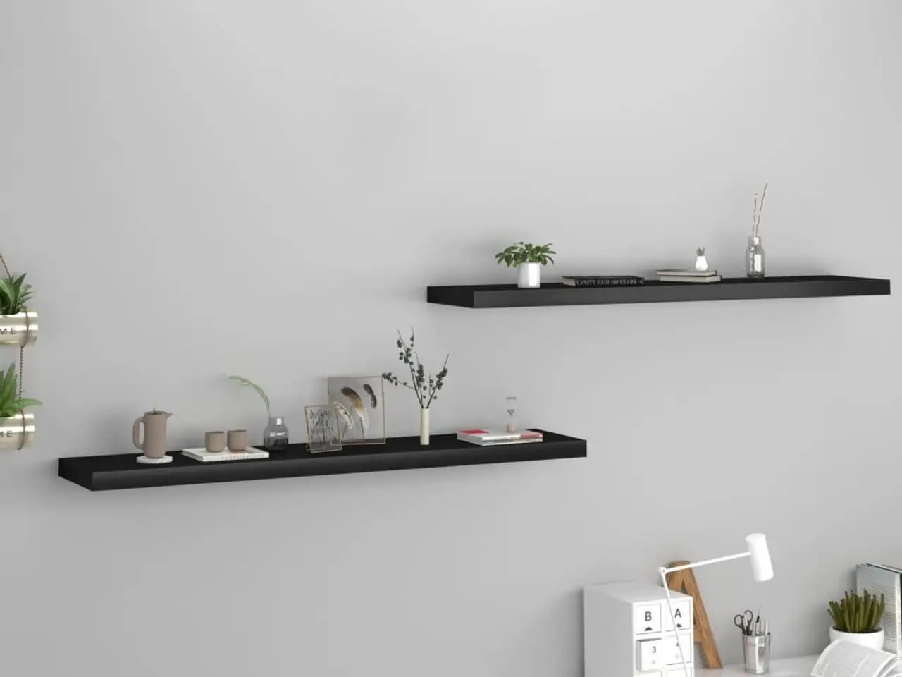Billede 1 - Væghylder 2 stk. 120×23,5×3,8 cm - MDF, sort