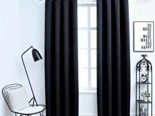 Mørklægningsgardiner 2 stk. med metalringe 140 x 175 cm sort