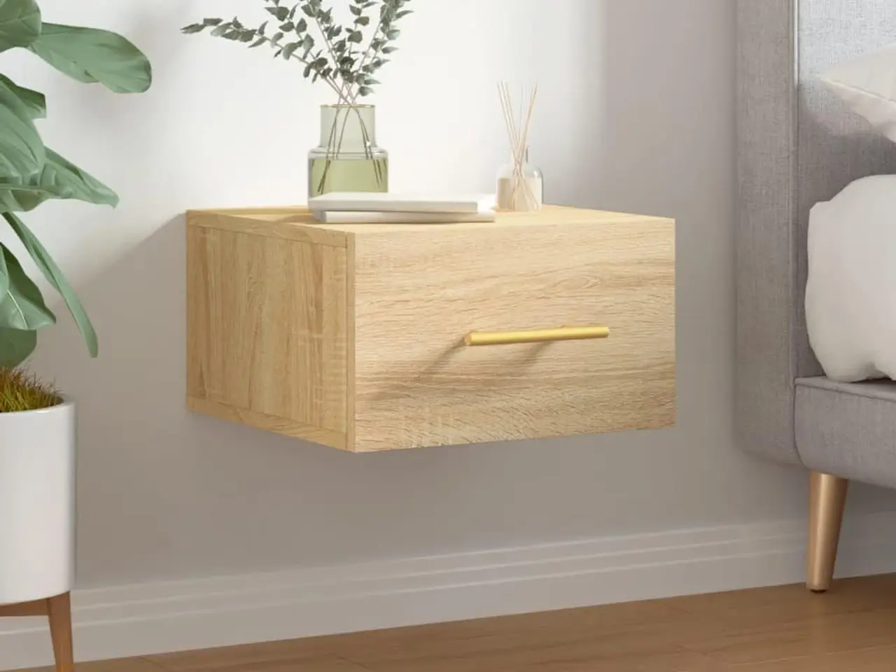 Billede 1 - Væghængt sengebord 35×35×20 cm - sonoma-eg med skuffe