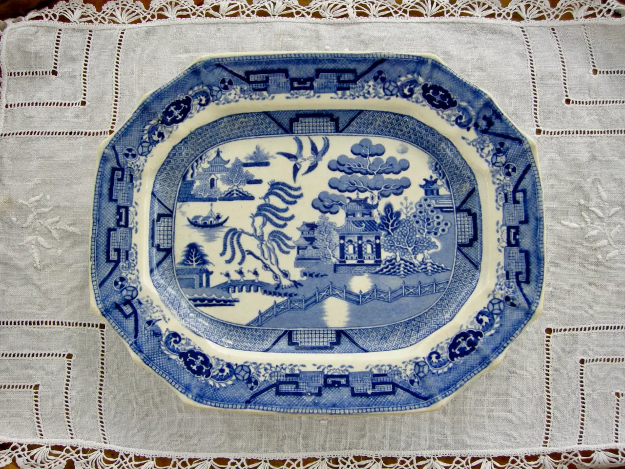 Billede 5 - Engelsk fajancefad Blue Willow, Staffordshire