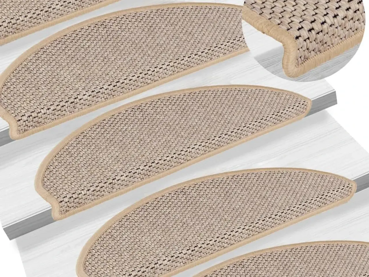 Billede 1 - Selvklæbende trappemåtter i sisal-look - 15 stk., lys beige, 65×21×4 cm