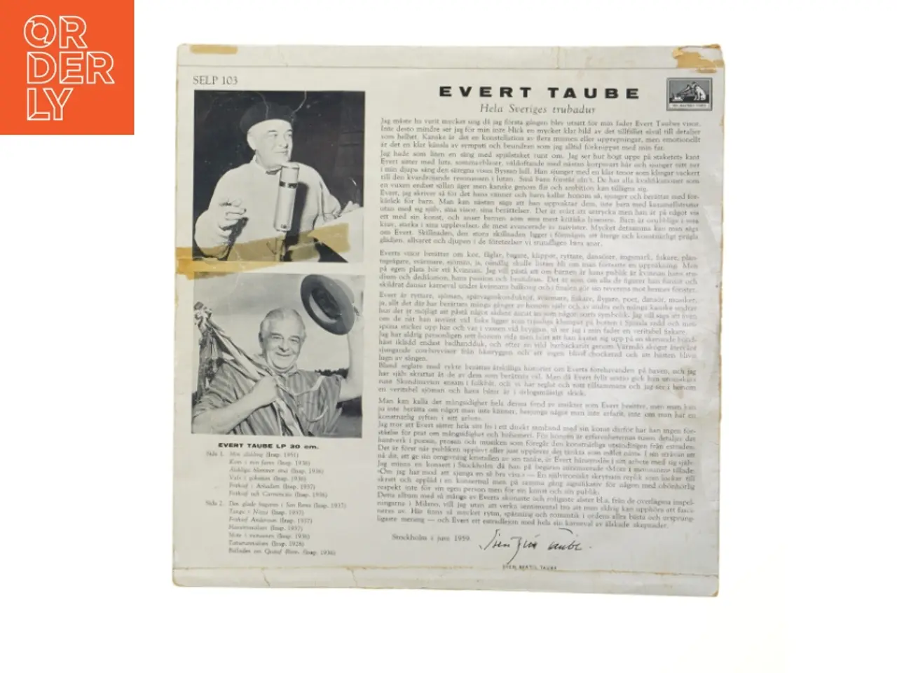 Billede 2 - Evert Taube LP album fra His Master's Voice