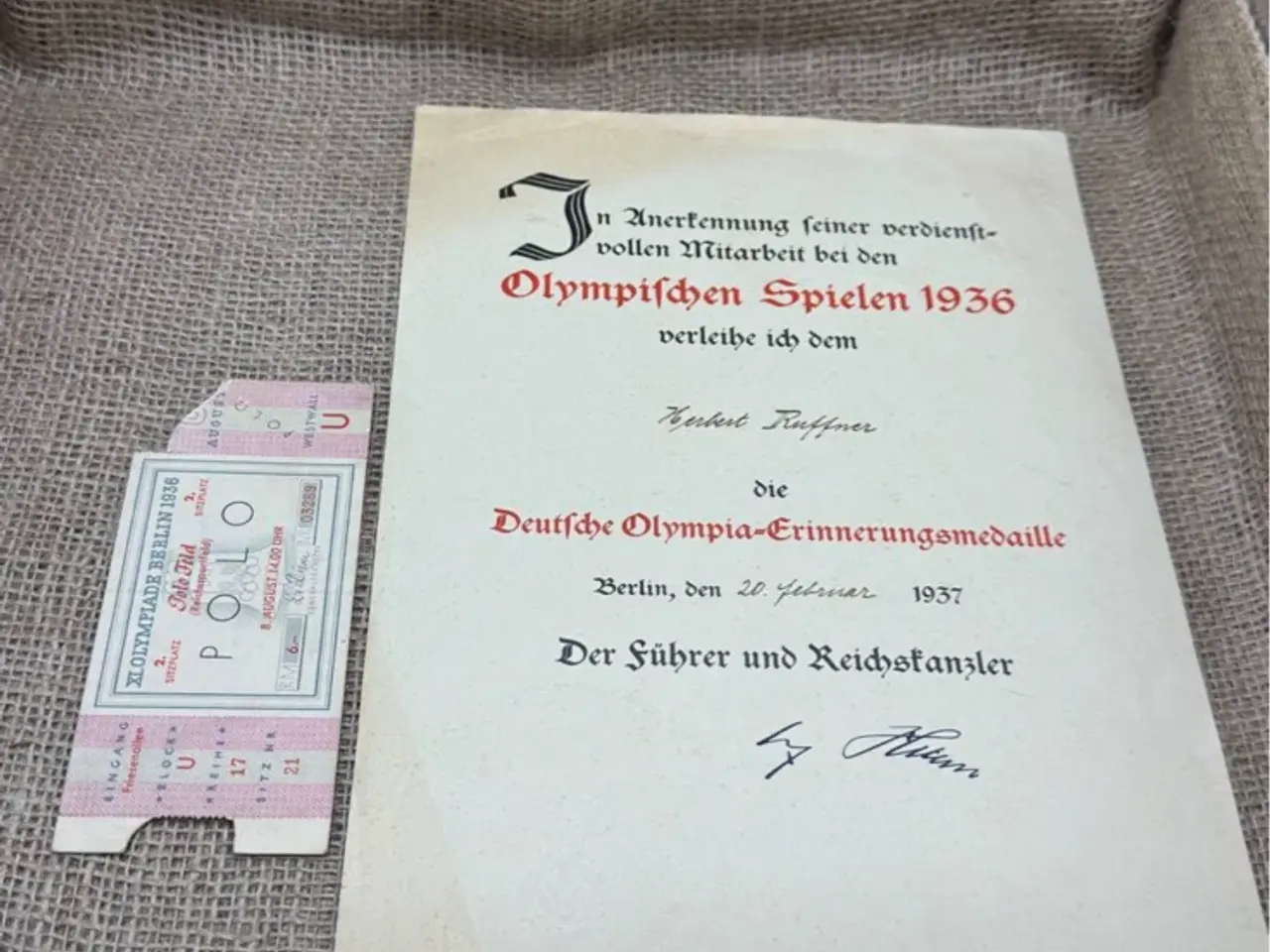 Billede 11 - 🇩🇪 OL BERLIN 1936 – HISTORISK TILDELINGSDOKUMENT