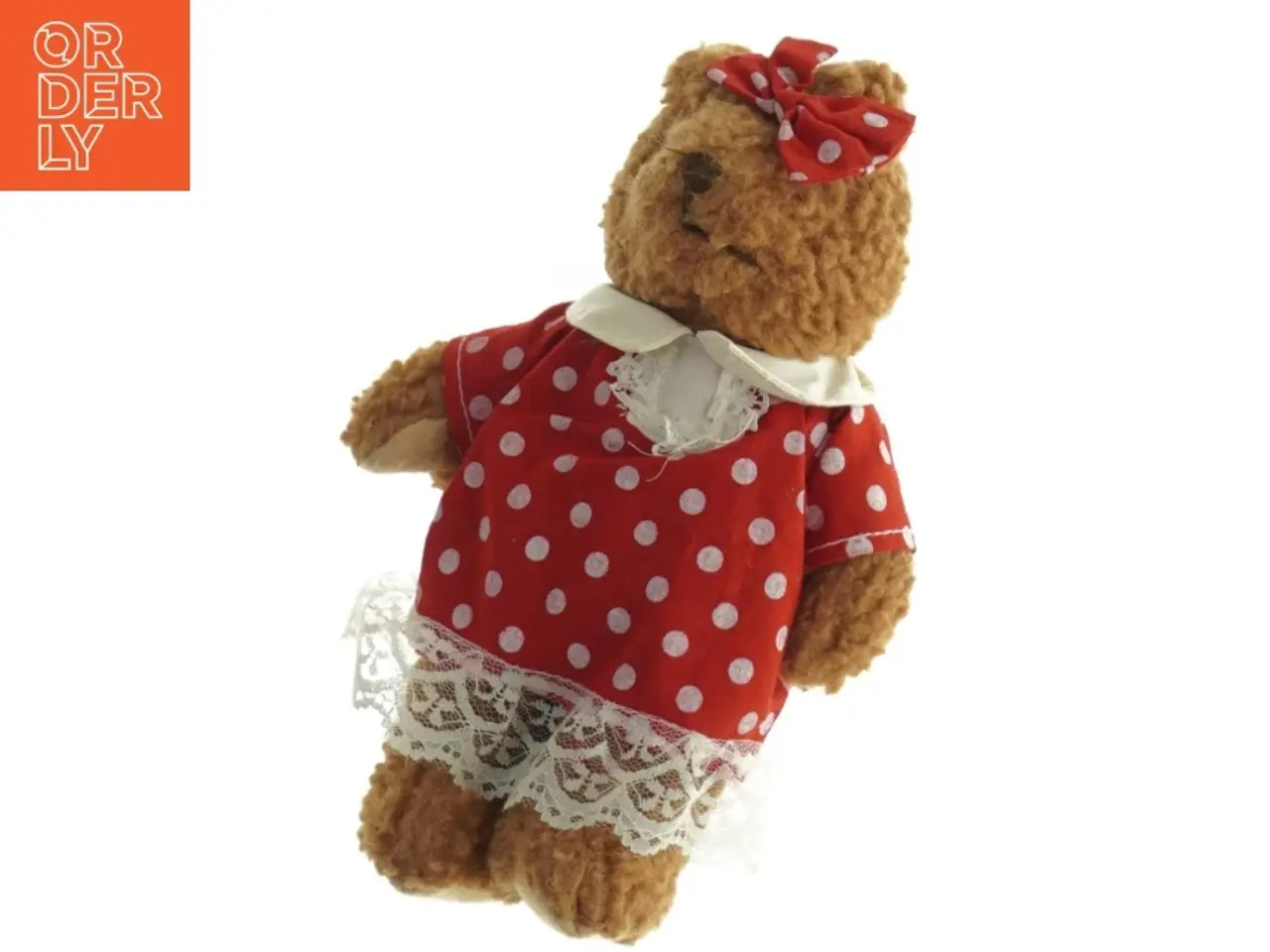 Billede 1 - Teddy bamse med rød prikket kjole (str. 20 cm)