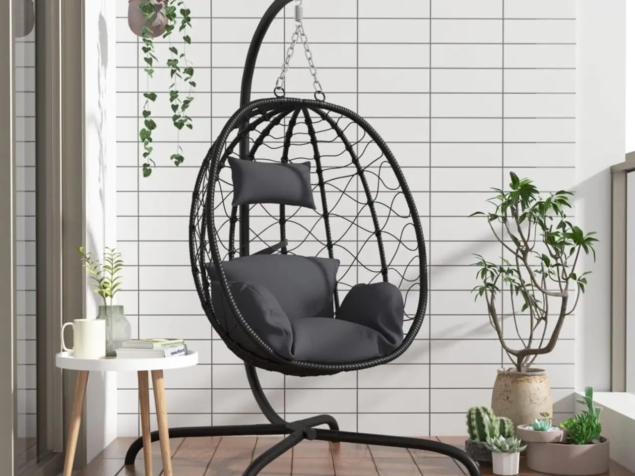 Billede 1 - Hængestol med æg og hynder antracit polyrattan og stål
