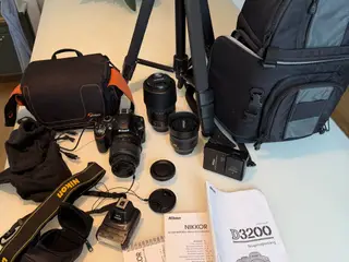 Nikon D3200 spejlreflekskamera + 3 objektiver + bl