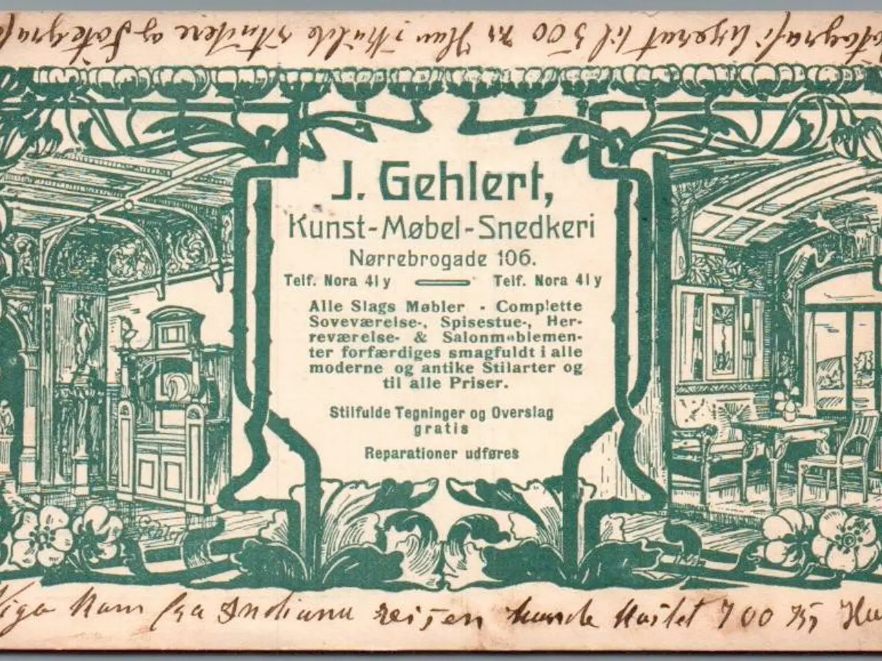 Billede 1 - J. Gehlert - Kunst - Møbel - Snedkeri - Nørrebrogade 106 - Postkort - Brugt