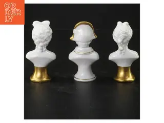 Buste porcelænsfigurer med guldbasis (str. 9,5 cm)