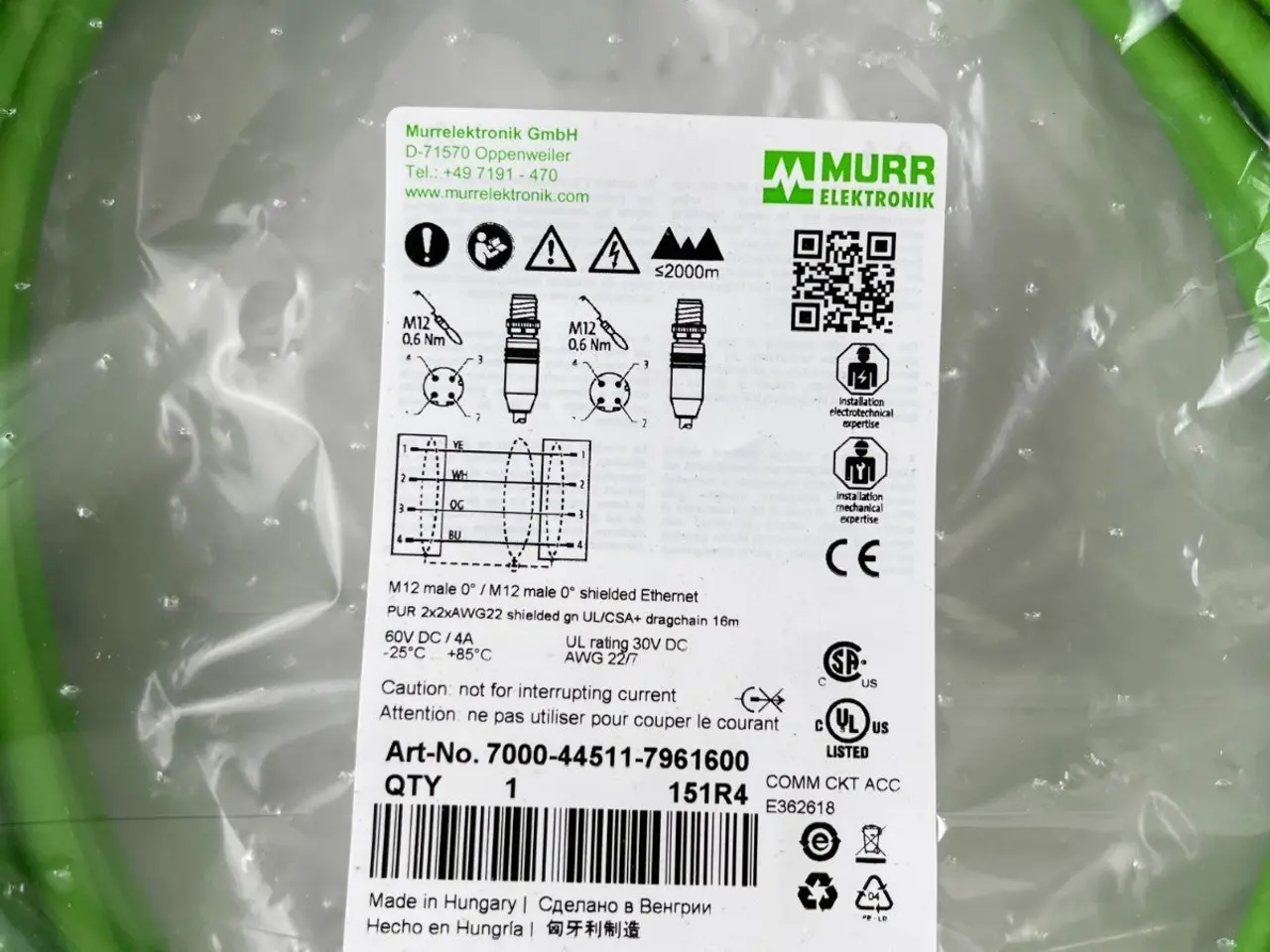 Billede 4 - Murr 7000-44511-7961600 M12 Ethernet kabel 16m UL