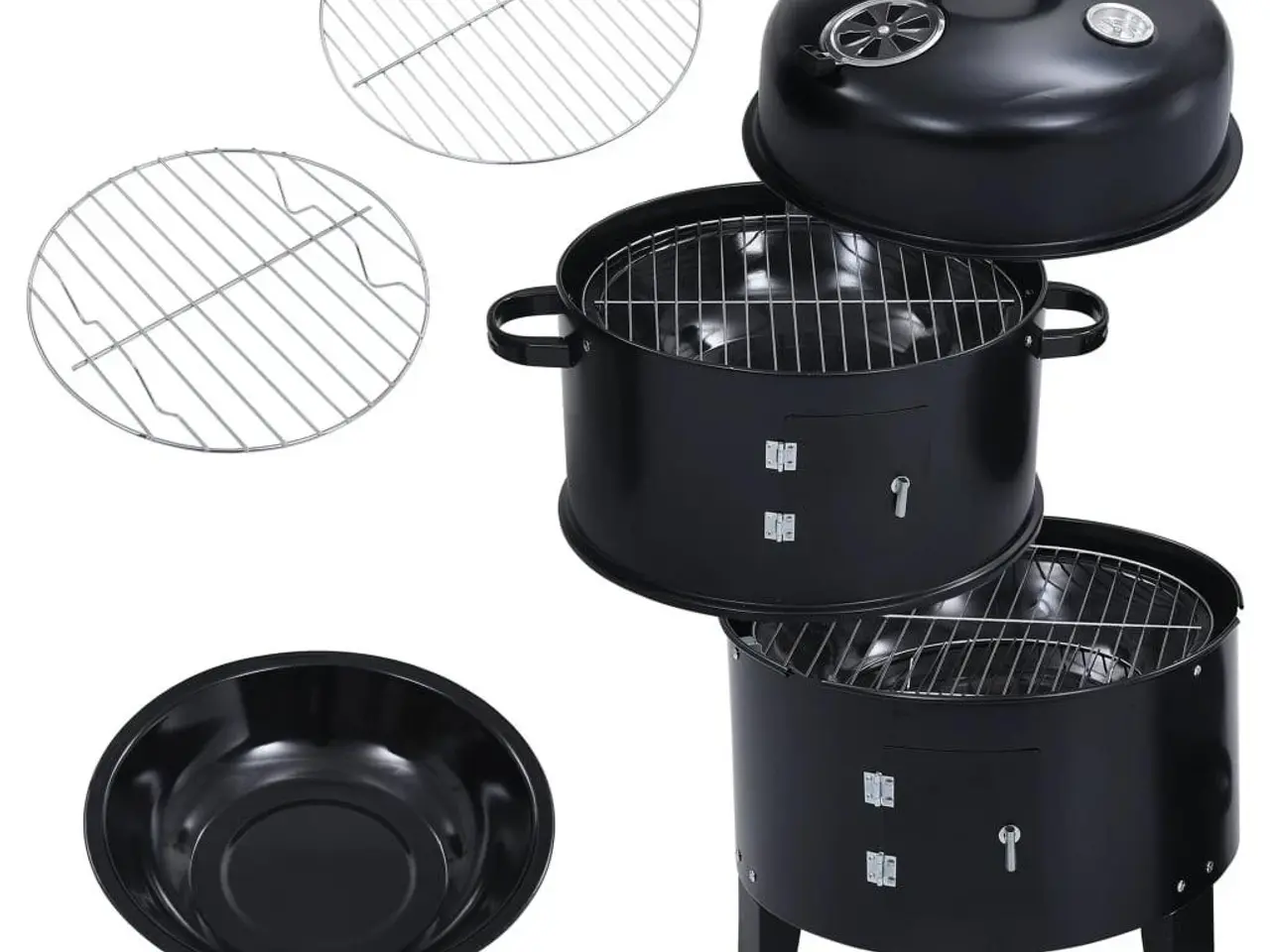 Billede 6 - 3-i-1 kul-/røgegrill 40 × 80 cm - sort stål