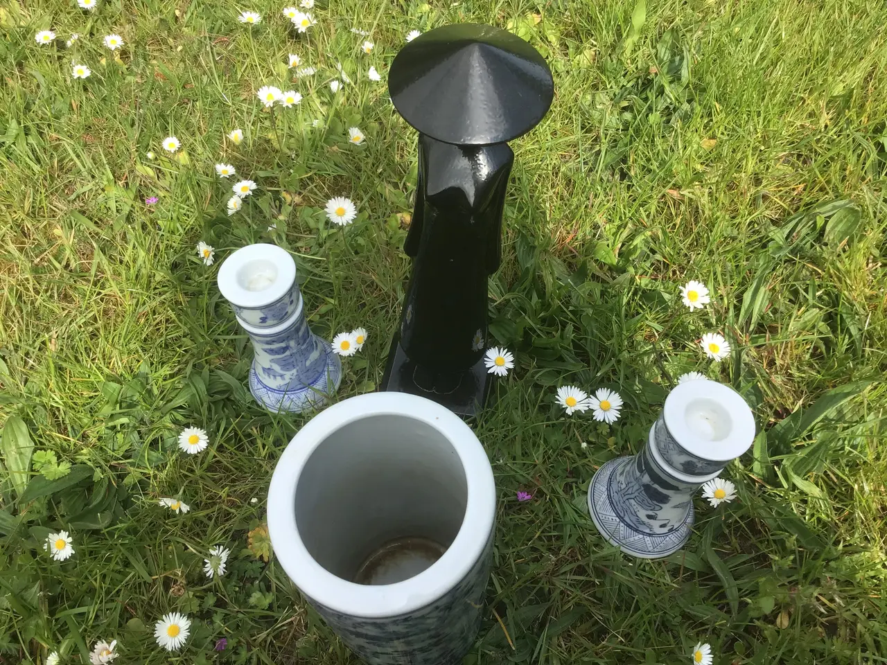 Billede 6 - Satsuma vase. Blå vase med 2 lysestager.