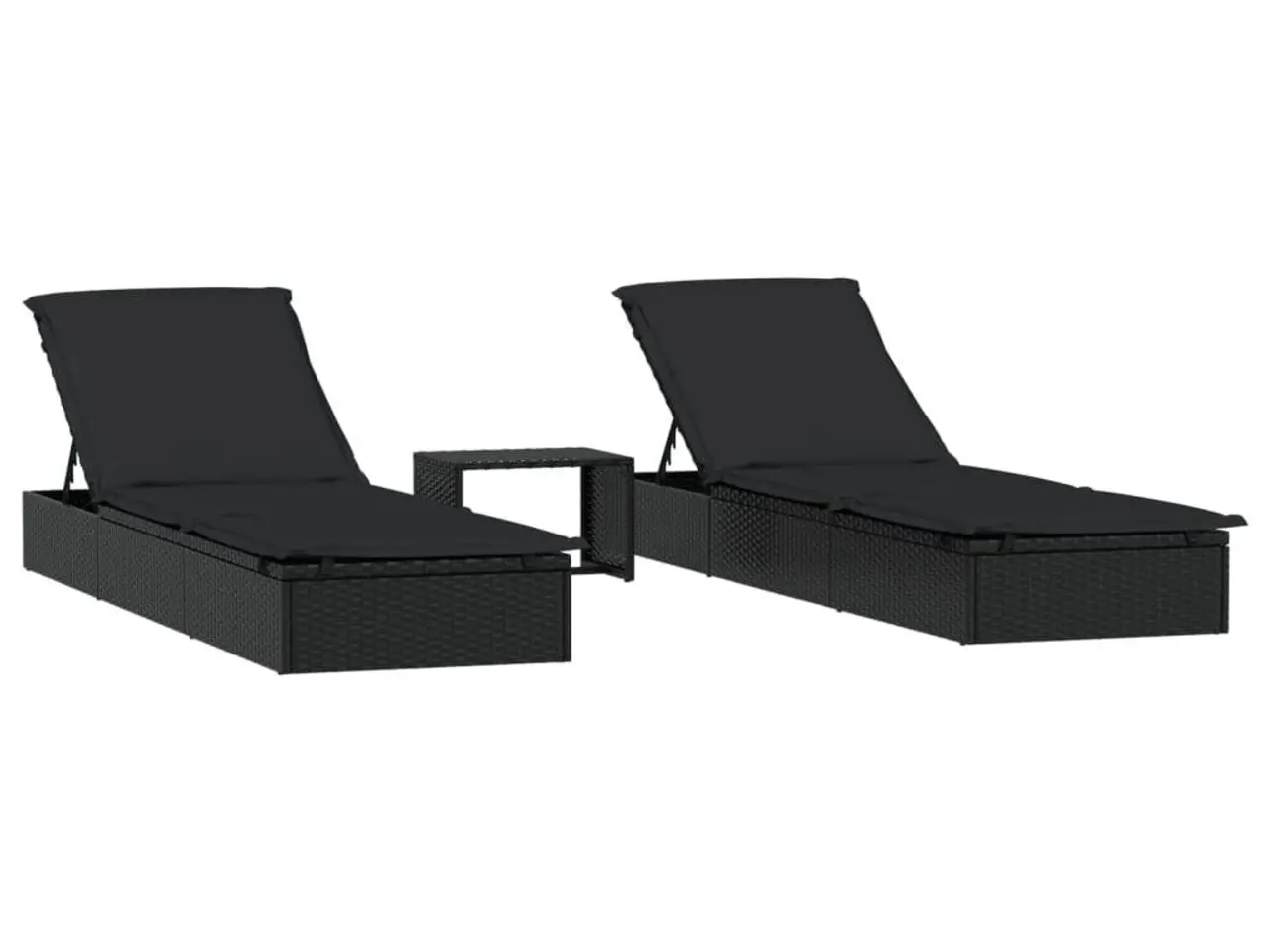 Billede 2 - Liggestole 2 stk. med bord i polyrattan sort