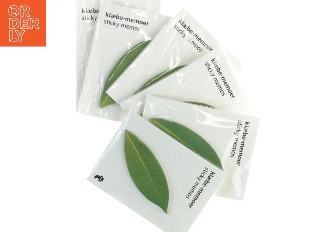 Billede 1 - Seks pakker selvklæbende memoer (post-it notes) med bladmotiv (10 cm)