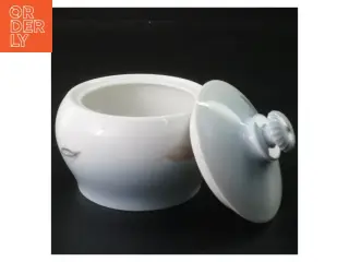 Hvid porcelænssukkerskål med låg fra B&G (str. 11 cm i diameter)