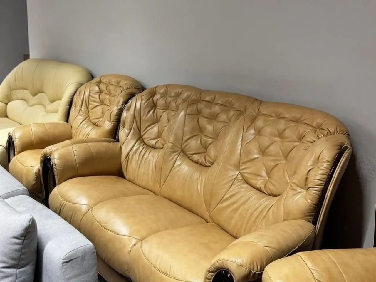 Billede 1 - Lædersofa sæt beige