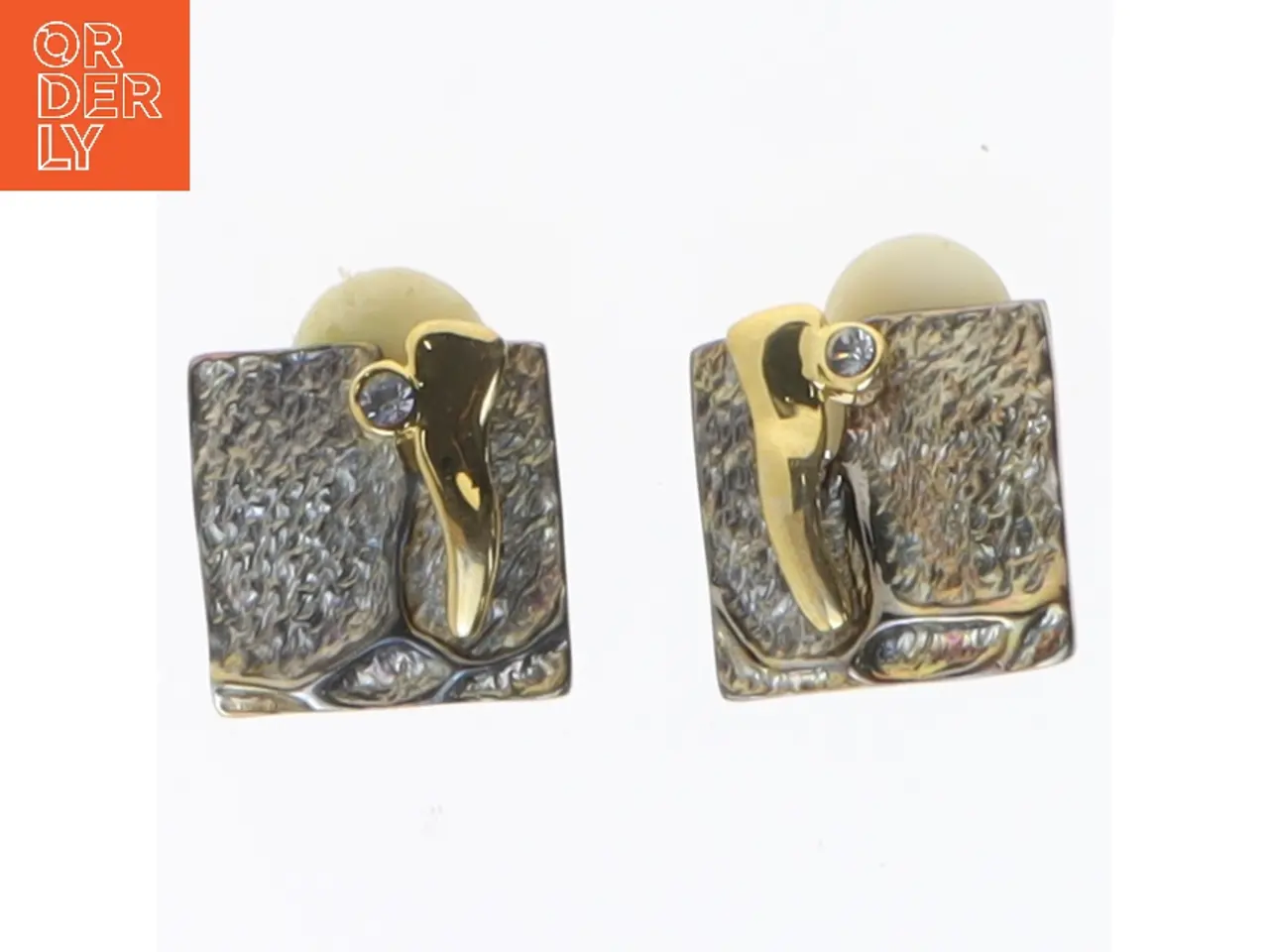 Billede 1 - Firkantede clip-on øreringe i guld og sølv (str. Ø 2 cm)