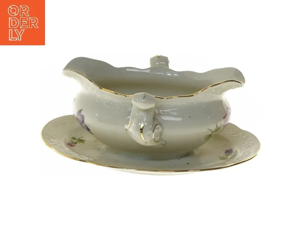 Billede 1 - Porcelænssovseskål med guldkanter (str. 24 cm)