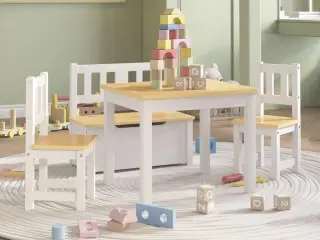 Bord- og stolesæt til børn 4 dele MDF hvid og beige