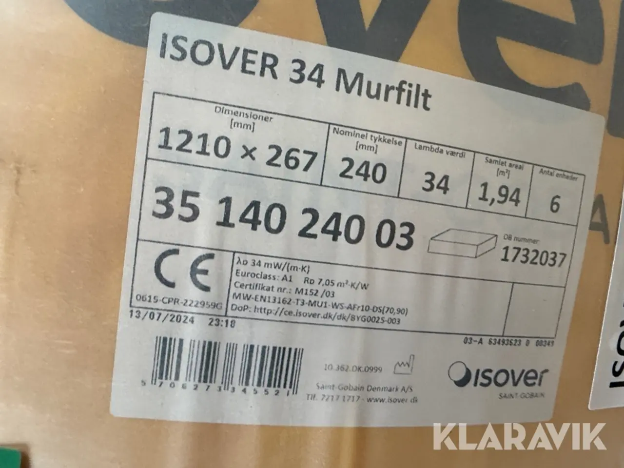 Billede 11 - Isolering Isover 34 Murfilt 120 styk