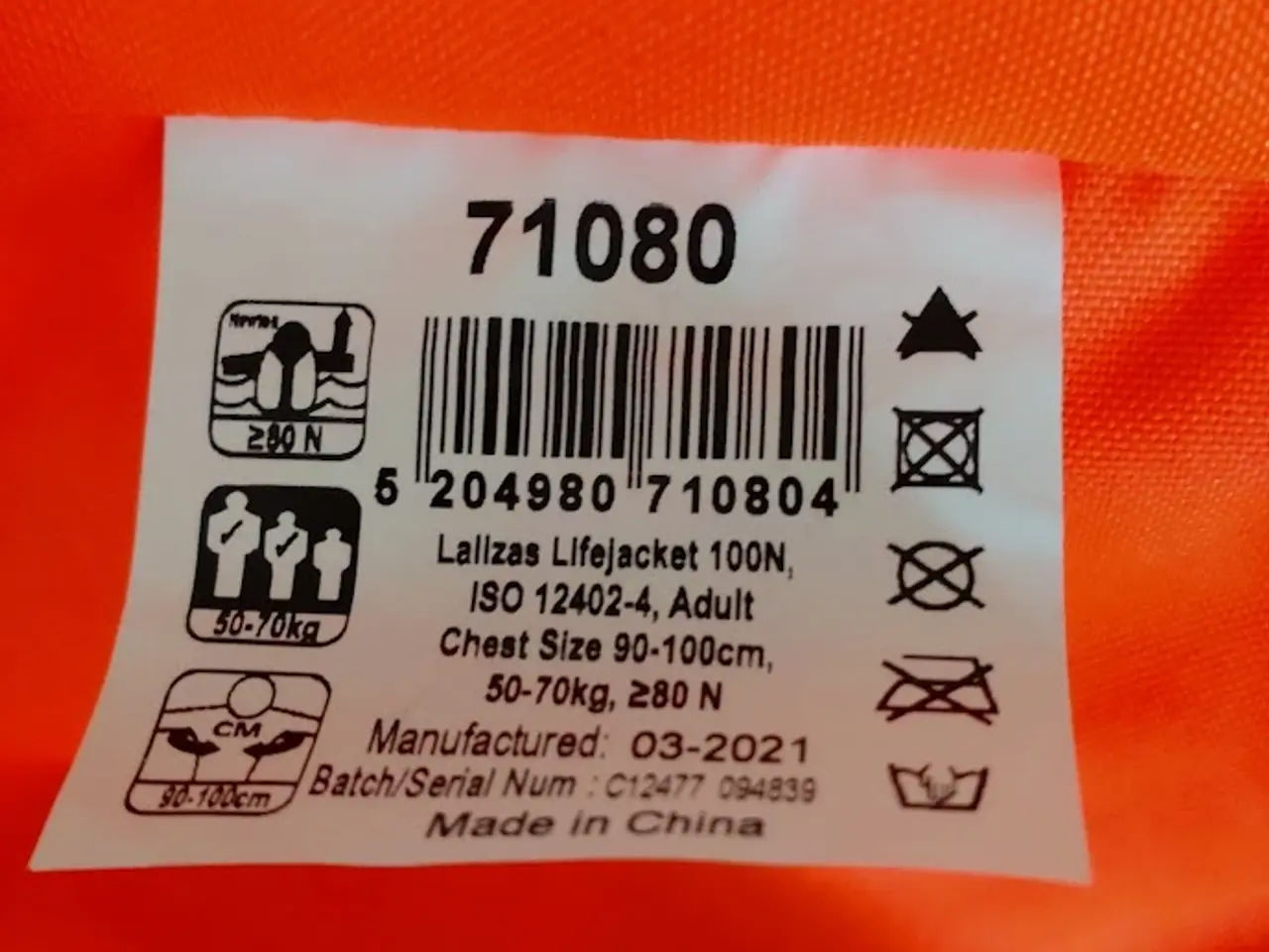 Billede 5 - Lalizas Lifejacket 100N orange voksen redningsvest