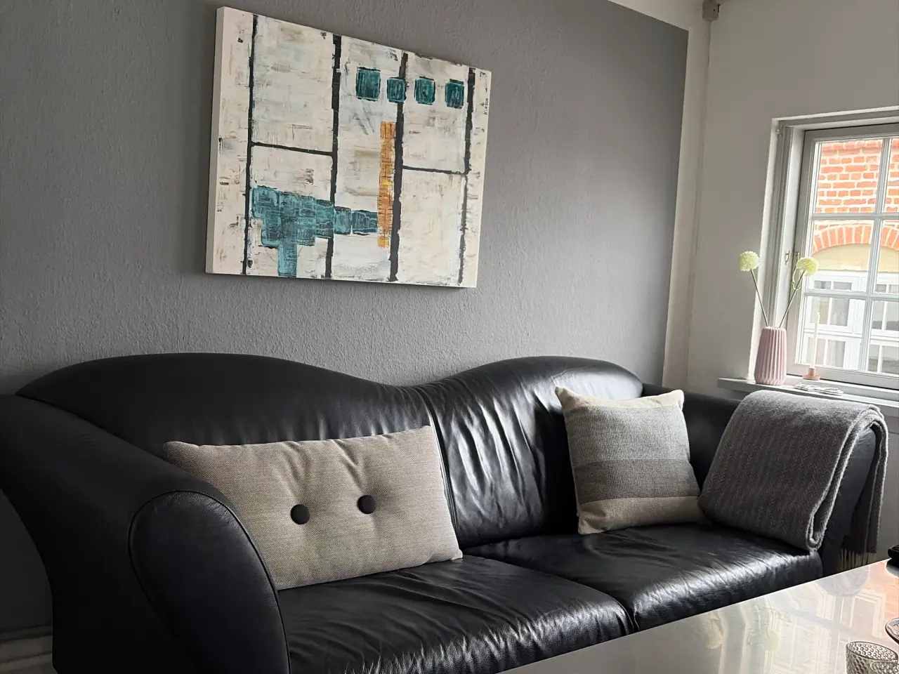 Billede 1 - Sort lædersofa 