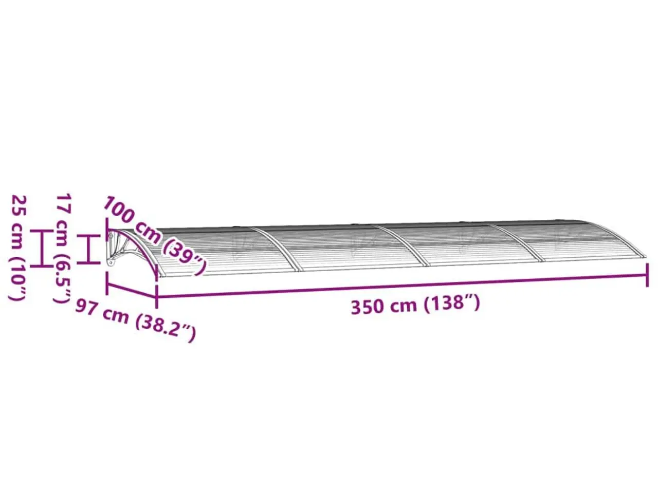 Billede 6 - Dørbaldakin 350 × 100 cm - polycarbonat, sort