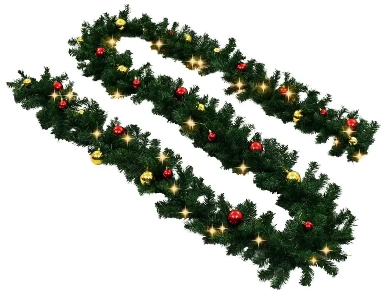 Billede 5 - Juleguirlande med kugler og LED-lys - 20 m