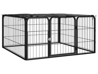 Hundegård 100 × 50 cm - 4 paneler i pulverlakeret stål, sort med PE-tag