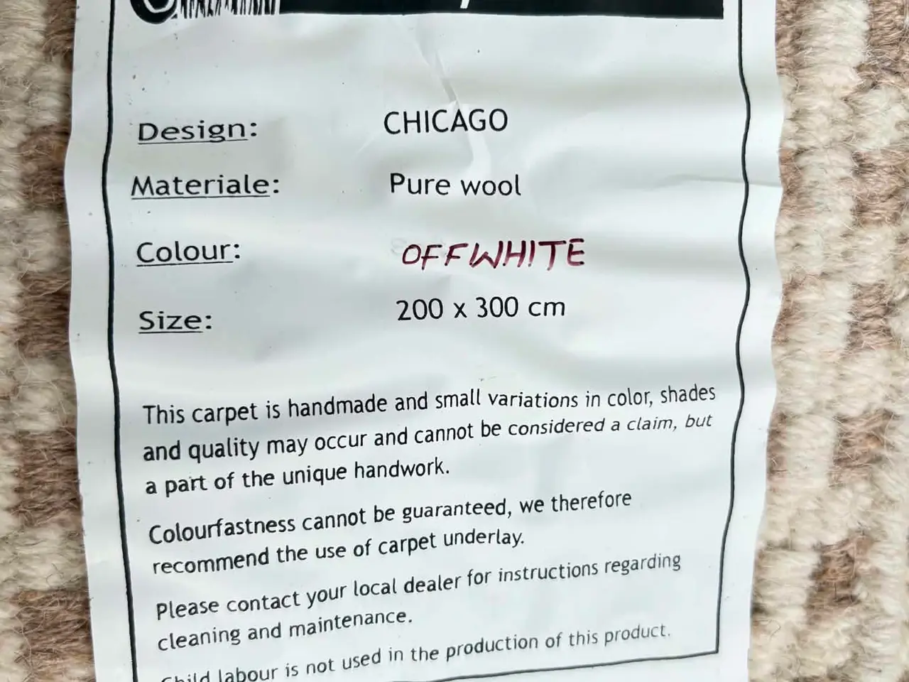 Billede 4 - Indbo CHICAGO – Eksklusivt håndvævet uldtæppe 200 