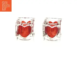Glas fyrfadsstager med hjerte (str. 5,5x5,5x5,5 cm)