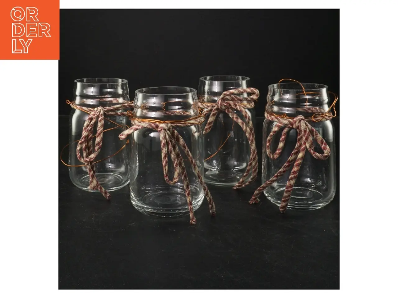 Billede 1 - Sæt med fire glasbeholdere med bånd (str. 12x8 cm)